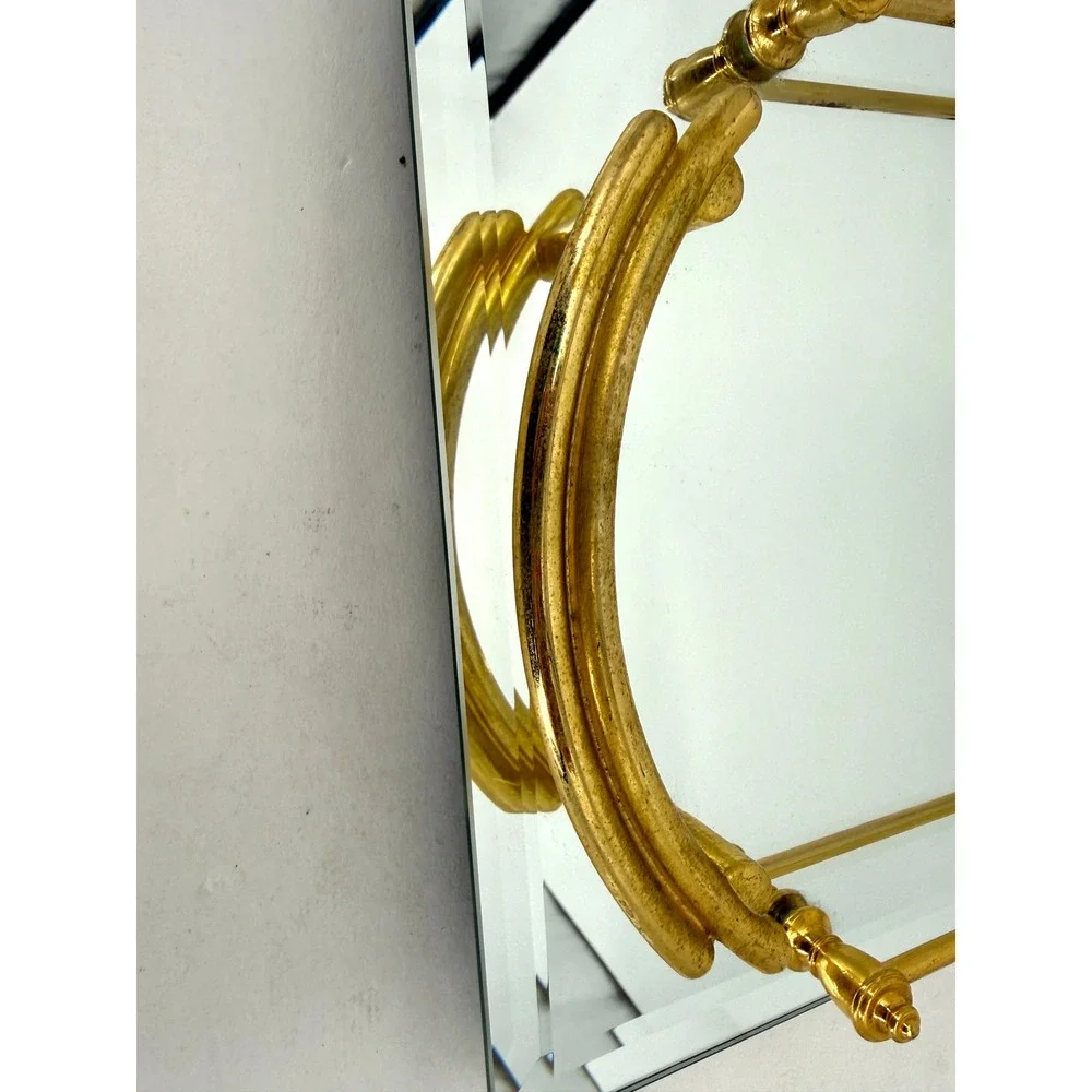 Hollywood Regency Beveled Vanity Mirror Gold Trim Accent Vintage Glam Decor Tray